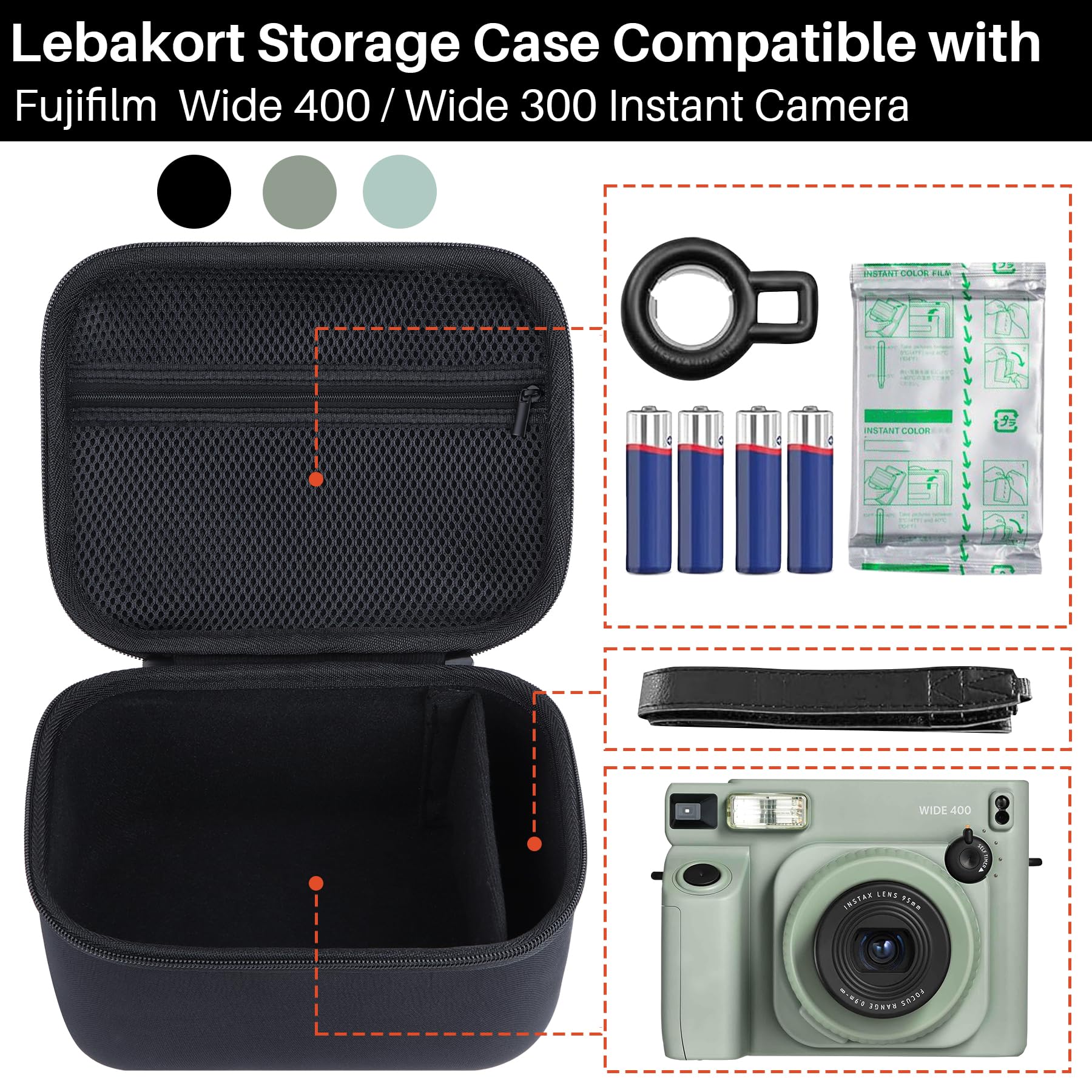 Lebakort ﻿Duro Viaggio Caso Custodia per Fujifilm Instax Wide 400/Instax Wide 300 Fotocamera Istantanea (Verde chiaro)