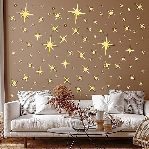 Miniatura 2 de 82 calcomanías de espejo acrílico 3D con estrella de espejo de pared, removibles, sala de estar, dormitorio de niñas, decoración de pared,