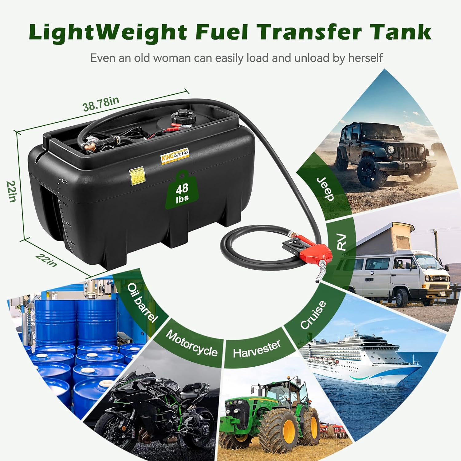52 Gallon Gas Can, Portable Fuel Tank with 13FT Electric Wire & Rubber Hose,10 GPM Pump,Auto Fuel Nozzle & 360°Swivel,Black Fuel Transfer Tank For Gasoline & Diesel,Best gift for family and friend