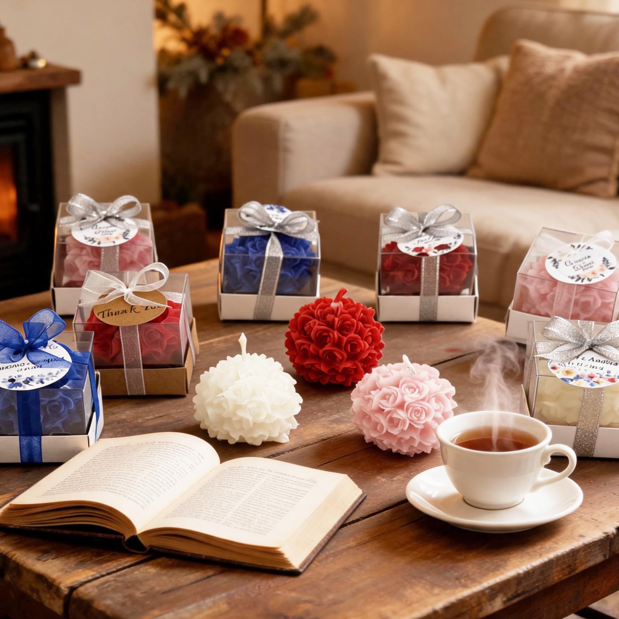 cadeau mariage invité bougie personnalisée, Rose 50 Pièces parfumées bougie remerciement Idée petit cadeau pour merci baptêmes our mariage, cadeaux de fête, fiançailles
