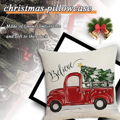Miniatura 4 de Juego de 4 fundas de almohada de Navidad de 18 x 18 pulgadas, decoración de Navidad, árbol de Navidad, renos, fundas de cojín de casa de campo para