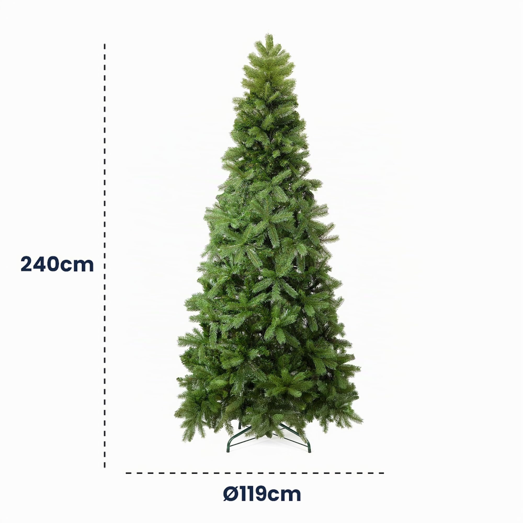 Flur - Albero di Natale Verde 240 cm in PVC Realistico, 1544 Rami Fitti, Base in Metallo Stabile, Facile da Montare e Riutilizzare, Ideale per Interni e Decorazioni Natalizie Eleganti