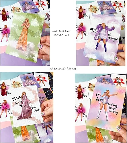 Miniatura 2 de Byqone 11 tarjetas postales de cantante para cumpleaños de fanáticos, postales TS estilo Pop-Art con letras temáticas de cantante, tarjetas de