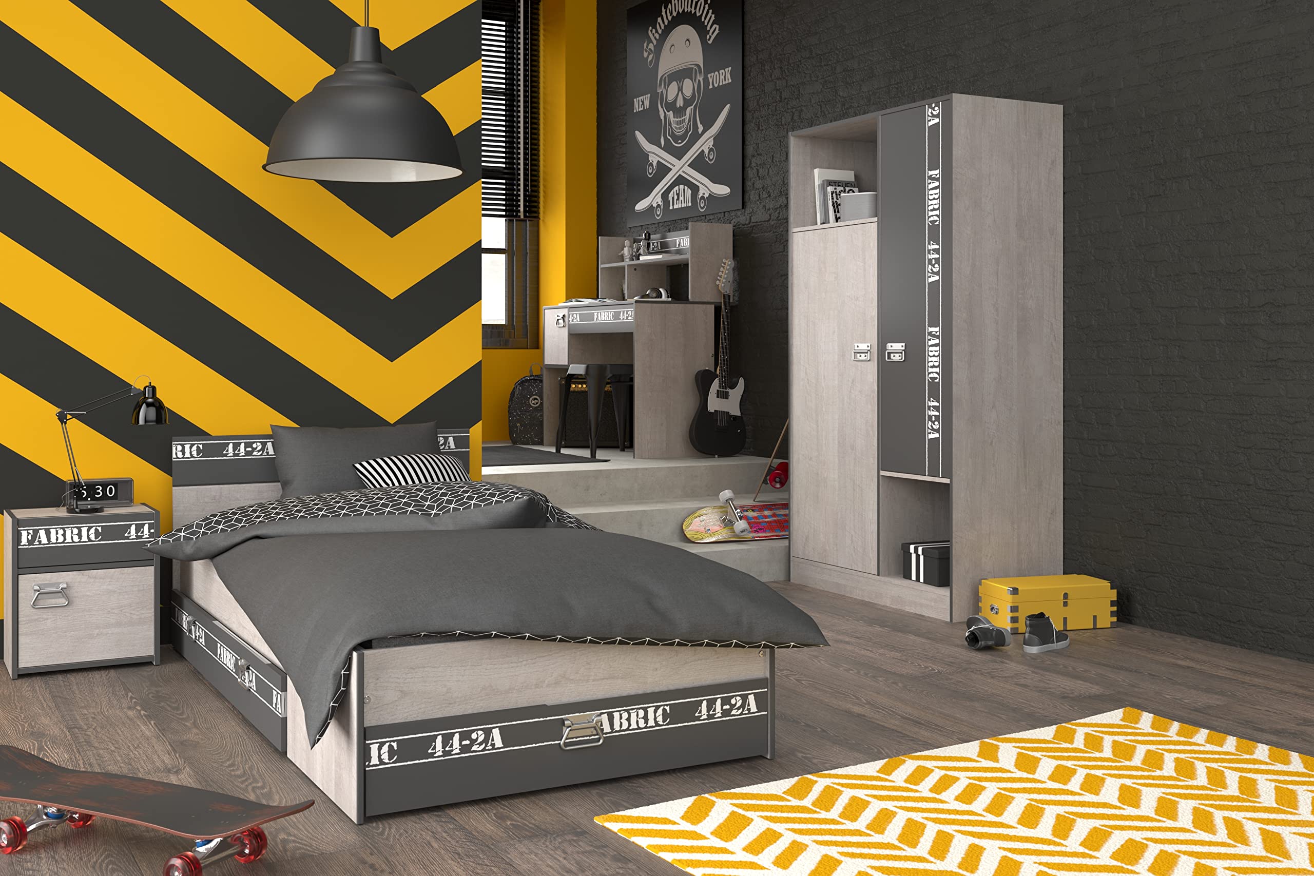 Jugendzimmer Fabric 12 von Parisot 5 teiliges Komplett Set in Esche und Grau…