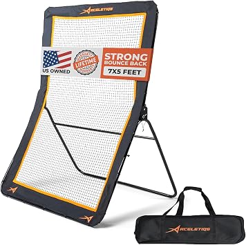 ACELETIQS Lacrosse Rebounder for Backyard 5x7 Feet Baseball Rebounder Volleyball Rebounder - Lacrosse Ball Pitchback, Throwback, Bounce Back Training Wall [Carry Bag Included]