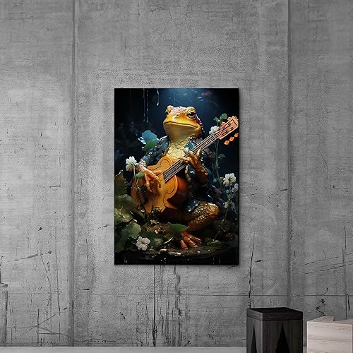 Frog Wall Art Print,japanese aesthetics Cute Room Decor,Funny Frog Creativity Nature Illustration Canvas Art Painting for teen Bedroom Home Decor