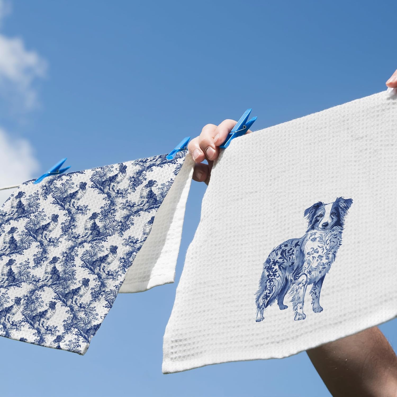 Chinoiserie Border Collie Kitchen Dish Towels, Border Collie Gifts for Women Men, Blue and White Floral Grandmillennial Dog Hand Towels Kitchen Tea Towel Decorations, 16x24inch Set of 2 - Image 5