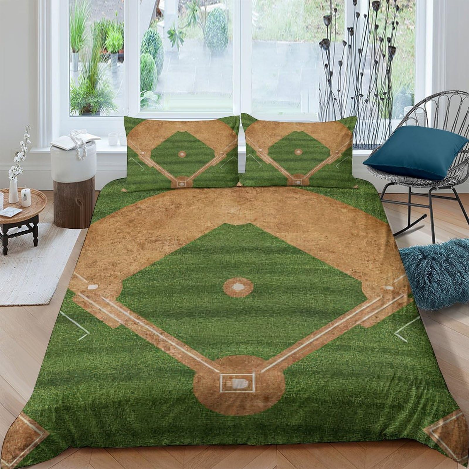 Ctjqhvkz Style-3 3D Printed Baseball Field Fitted Sheet Microfiber Soft Green Grass Mattress Cover For Bedroom Dorm Room Decor Single（135X200cm）