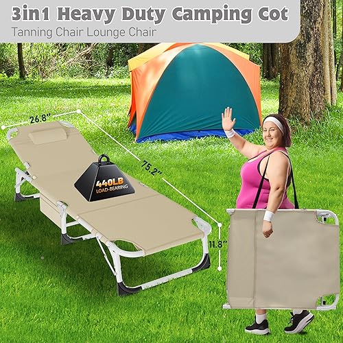 Miniatura 5 de ABORON - Silla de bronceado 3 en 1 extragrande con tapete y reposabrazos, tumbonas plegables resistentes, 5 posiciones para exteriores, para playa