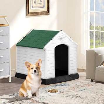 31" H Large Plastic Dog House, Outdoor Indoor Insulated Dog House for Small Medium Large Dogs, Waterproof Dog Kennel with Air Vents & Elevated, Easy Clean and Assemble Puppy Shelter