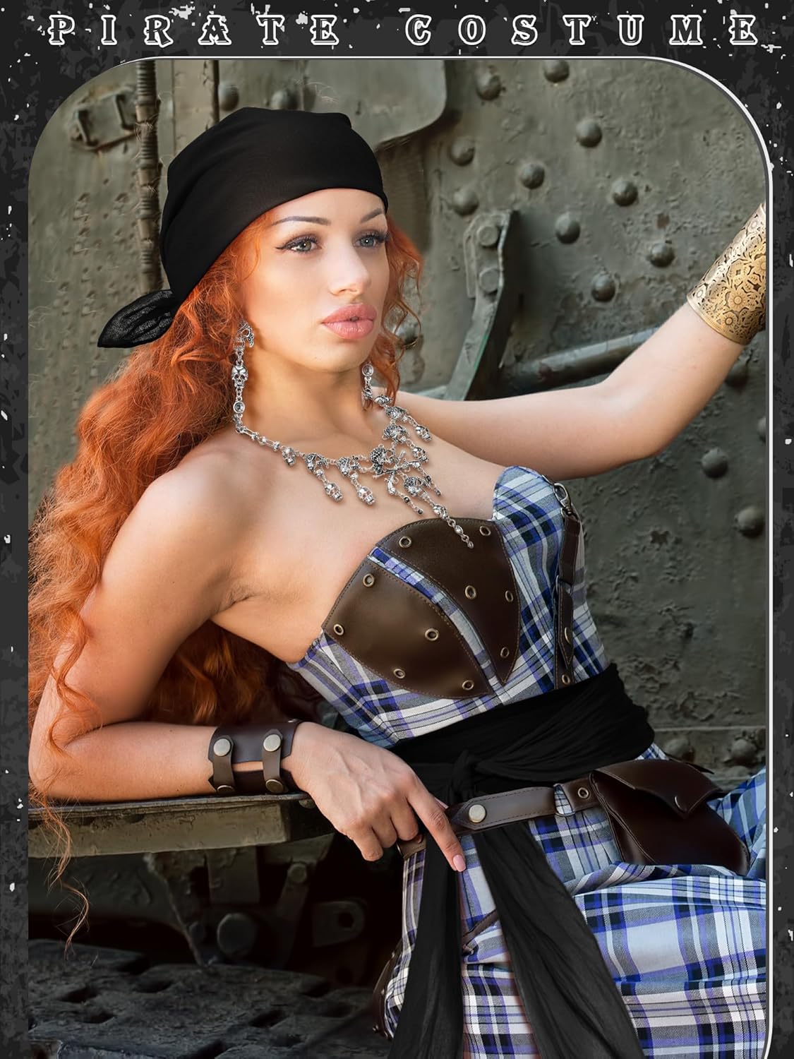 4 Pcs Pirate Costume Accessories Women Pirate Head Scarf Sash Belt Necklace Earrings for Cosplay Party Outfit - Image 4