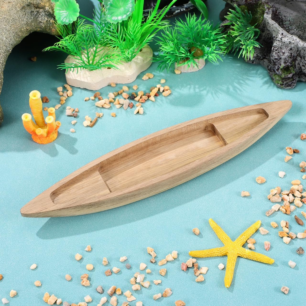 IMIKEYA Small Wooden Boat Decor 9.8 Inch Unfinished Canoe Rowboat Model for Crafts, Nautical Wood Boat Ornament for Home Centerpiece Office Table Decoration