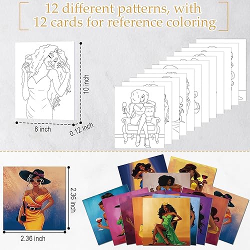 Miniatura 10 de Ctosree Paquete de 12 lienzos predibujados, 12 piezas de lienzo preimpreso, juego de pintura de lienzo Afro Queen, 12 juegos de pintura de acuarela,