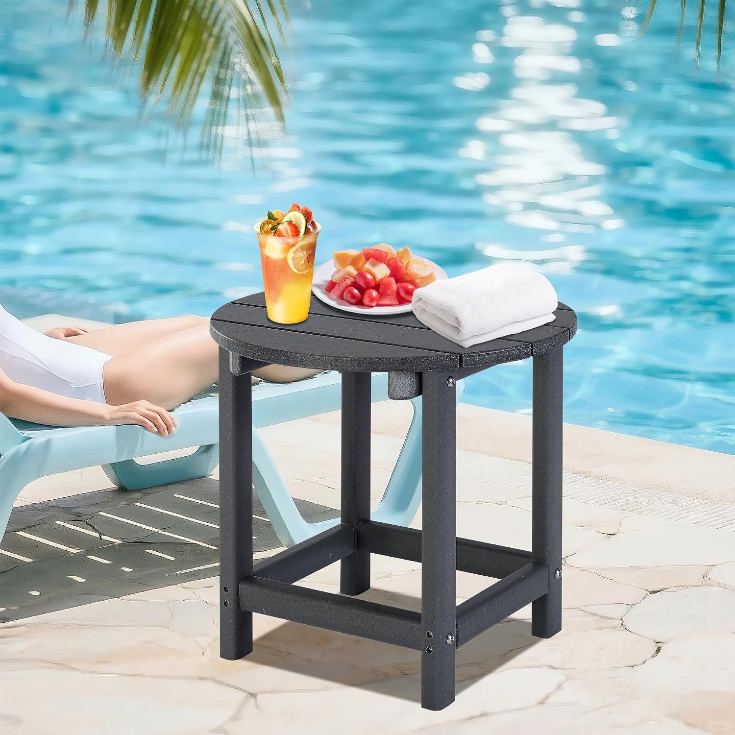 lzrs round adirondack patio side table end table, outdoor side tables for patio, backyard,pool, indoor companion, easy maintenance & weather resistant(grey) e:round table grey