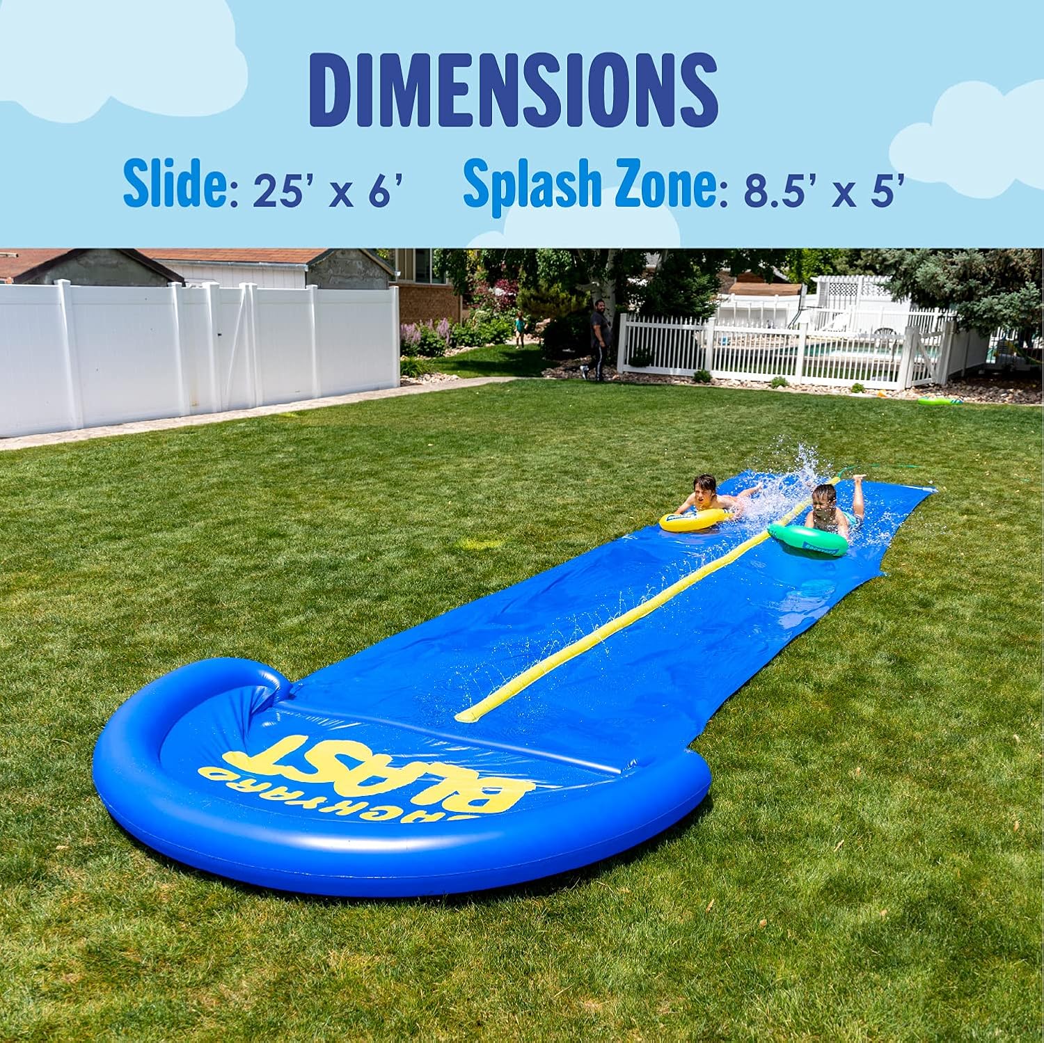 BACKYARD BLAST - 30' Waterslide with Splash Zone - Easy to Setup - Extra Thick to Prevent Rips & Tears : Toys & Games