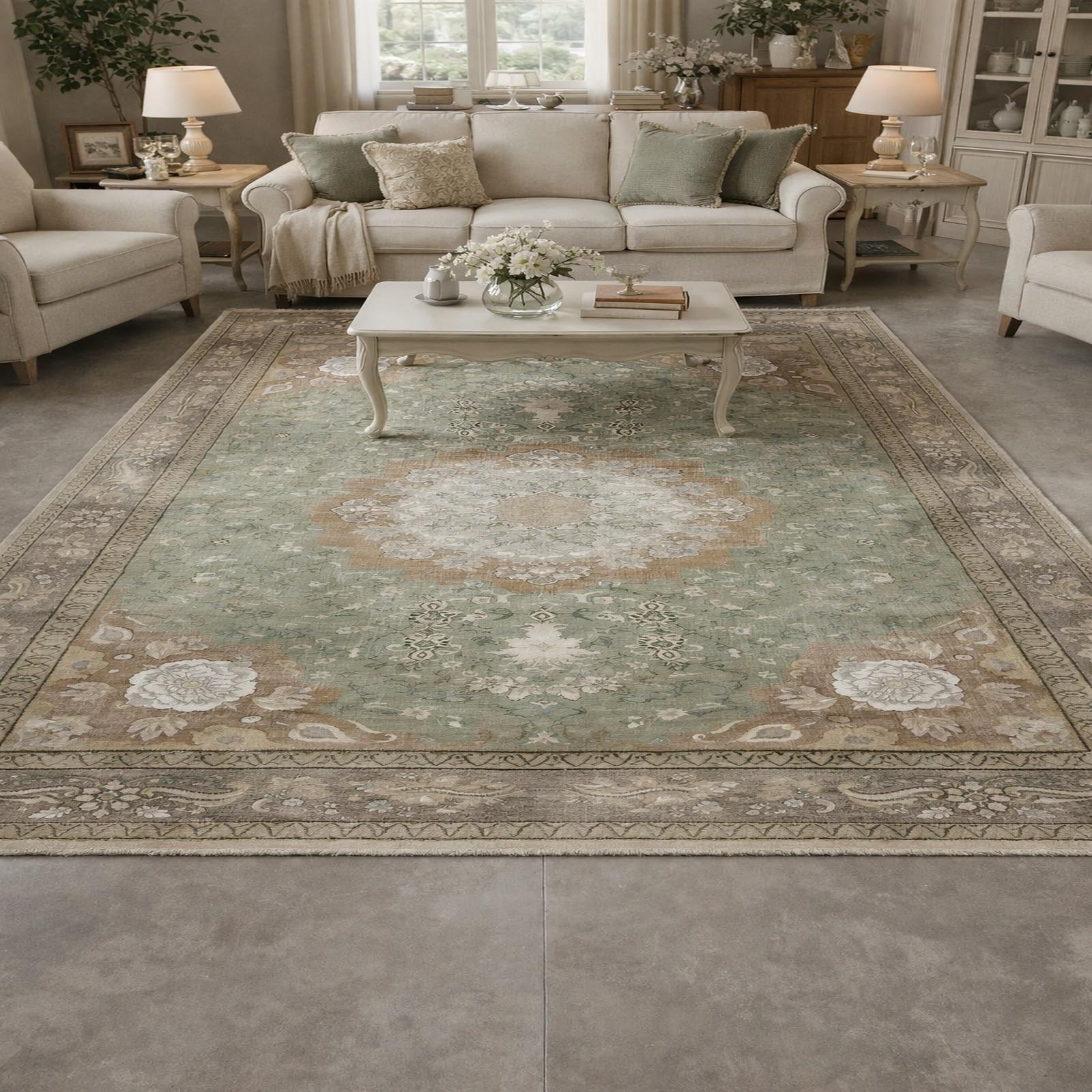 Tapis chambre vintage multicolore vert 110x180 cm tradition orientale