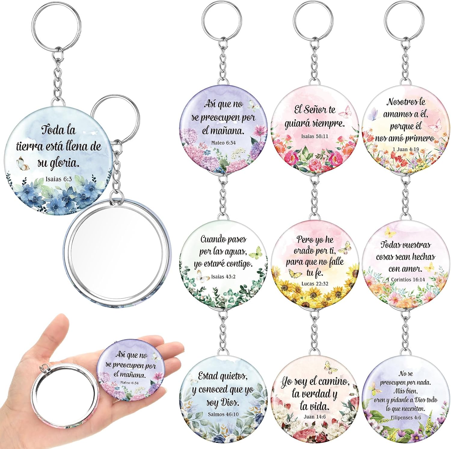 Tondiamo 40 Pcs Spanish Christian Gifts Mirrors Keychain Inspirational Religious Bible Gifts for Women Wedding