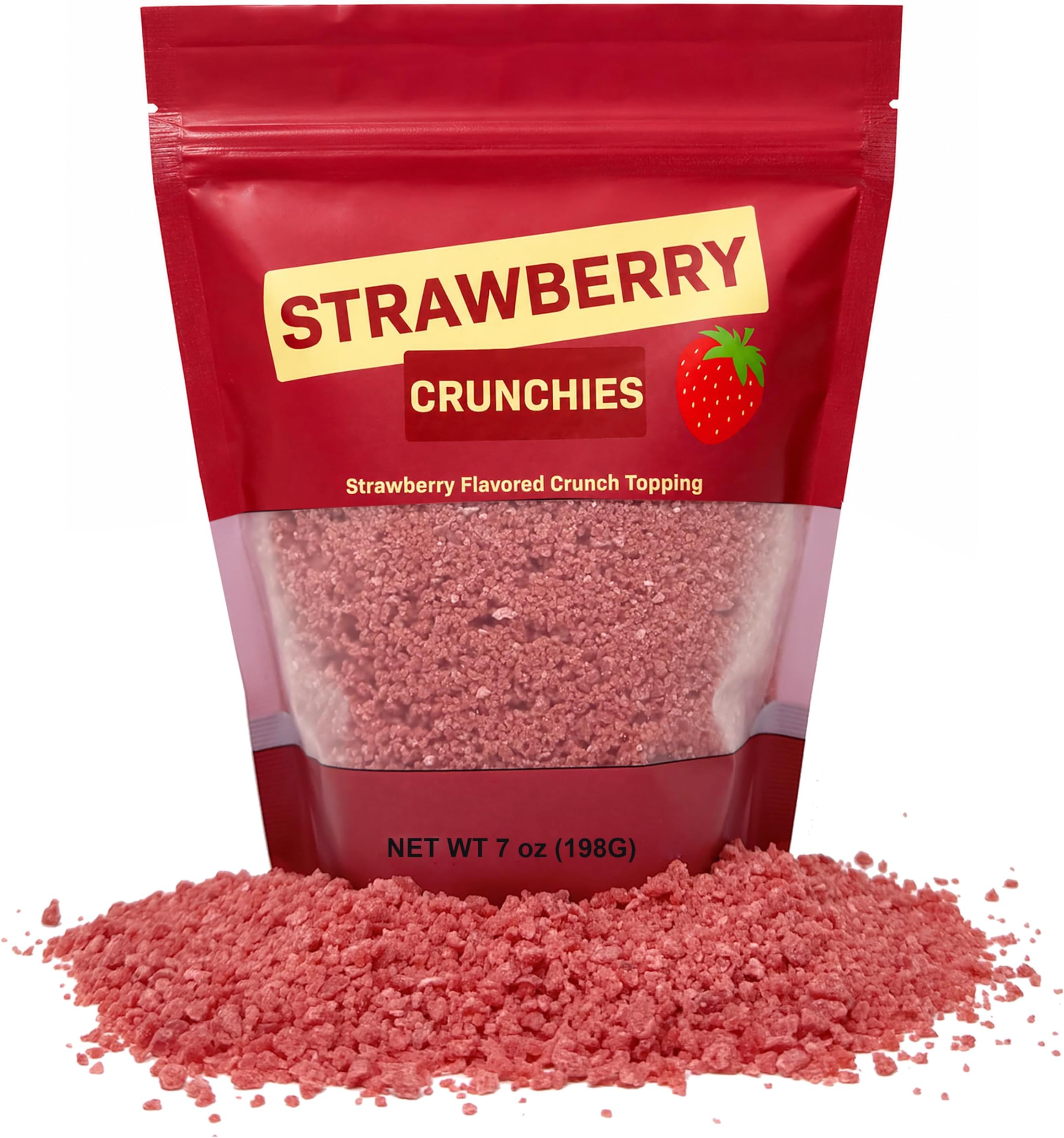 Strawberry Crunch Topping Crumble, Crunchies for Ice Cream 7 Oz | Red Cupcakes Toppers, Frappe and Dessert Toppings, Strawberry Crumbles
