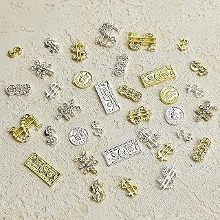 Metal Money Dollar Nail Charms Coin 3D Silver&Gold Nail Rhinestones Shiny Luxury Money Sign Design Alloy Dollar Nail Art Gems Alloy Design for Women Girls Nail Decoration for DIY Acrylic Nails 36Pcs
