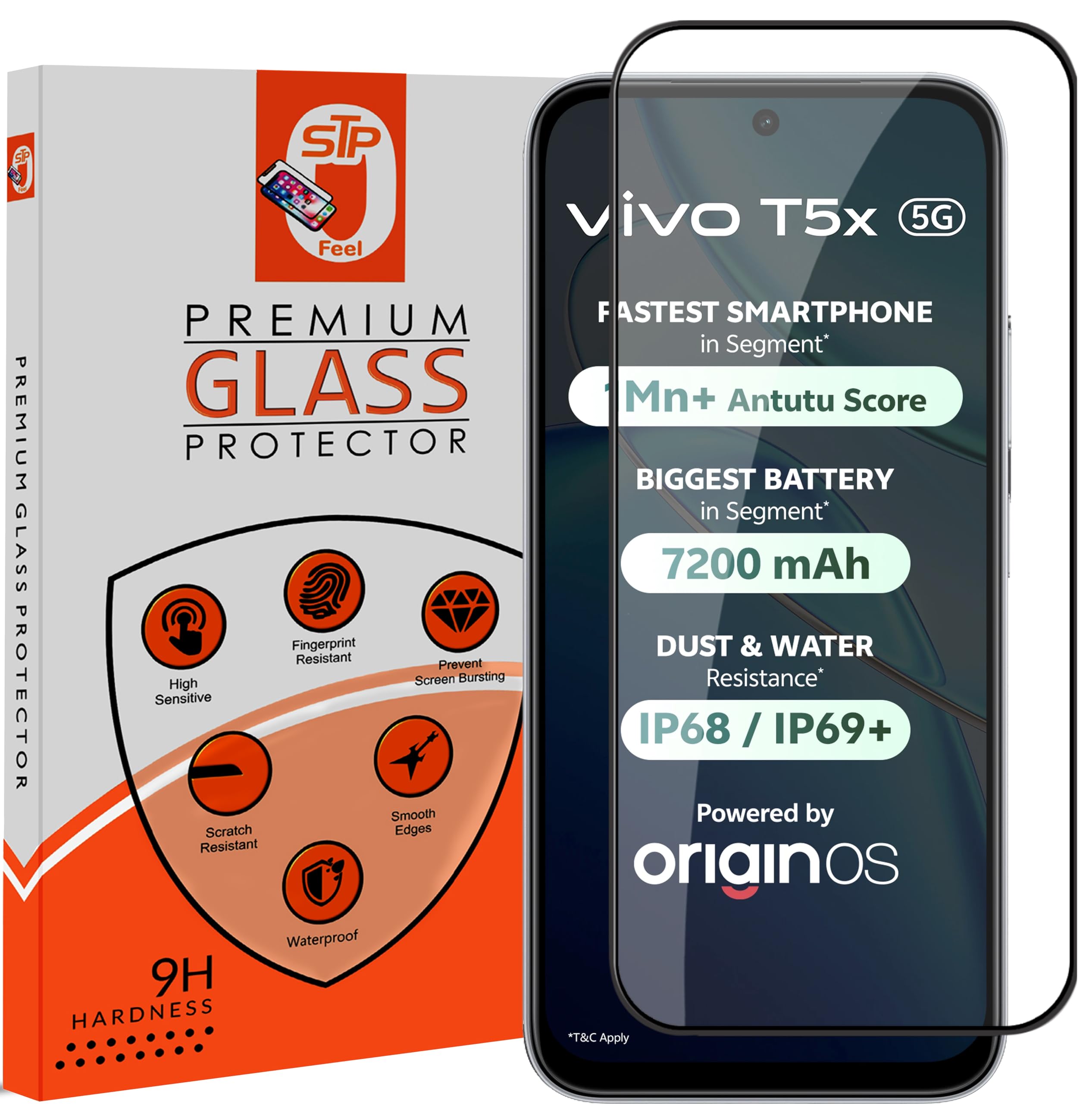 STP FEEL® Premium Tempered Glass Screen Protector Guard Compatible For Vivo T5X 5G (6.72 Inch, Pack of 1) | Edge to Edge Coverage With Easy to installation kit for Smartphone
