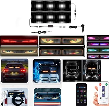 Devil Eyes Light for Cars, Devils Eye Led Truck Animation Pixel Panel, Eye Lamp for Truck, Cars Windows, LED Eyes for Car, Devils Eye Led Soft Screen Eye Lights for Car 6.5 * 27.6in-2Pcs