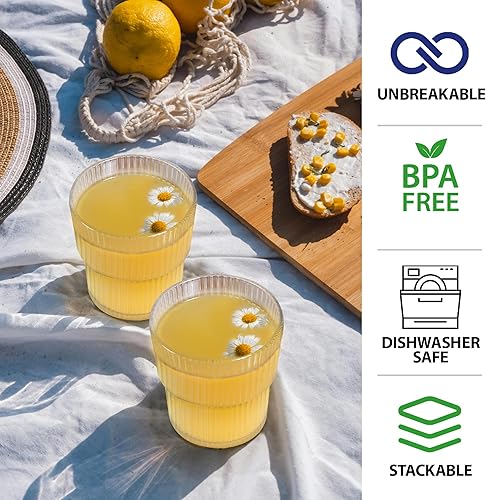 Miniatura 2 de RÉALWÁY - Vasos acanalados inastillables de 17 onzas, vasos de plástico para piscina, vasos acrílicos transparentes, apilables y reutilizables,