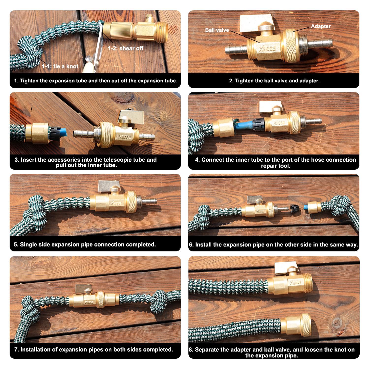 UNWAVER Adaptador de extremo de manguera telescópica de jardín con válvula de apagado, kit de reparación de manguera telescópica de jardín, válvula de boquilla de jardín, 2 juegos