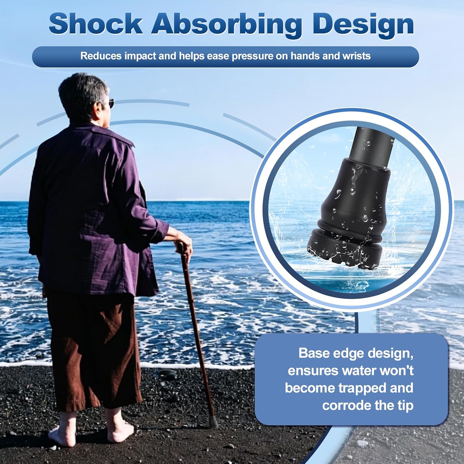 MFE Cane Tips 5/8 Inch (4-Pack) - Heavy Duty Non-Slip Rubber Feet, Shock Absorbing Support for Walking Stick & Mobility Accessories