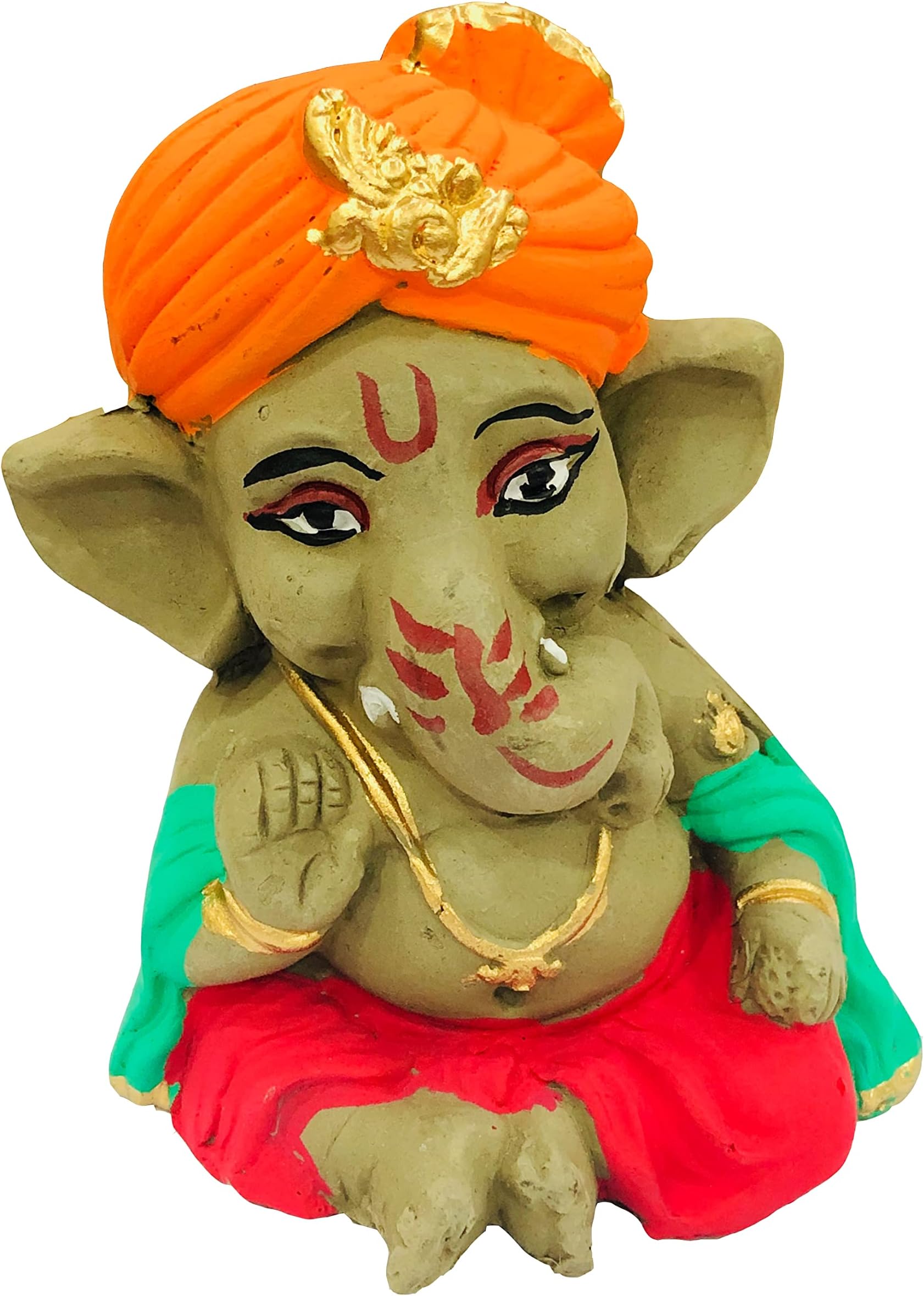 Eco-Friendly Ganpatti Multi Ganesha Idol Biodegradable Ganesha Mati Ganpatti Kutchi Mitti Ganesha Water Soluble Religious God Idol Ganesh Chaturti Gampati Visargan (H:4 Inch..S)