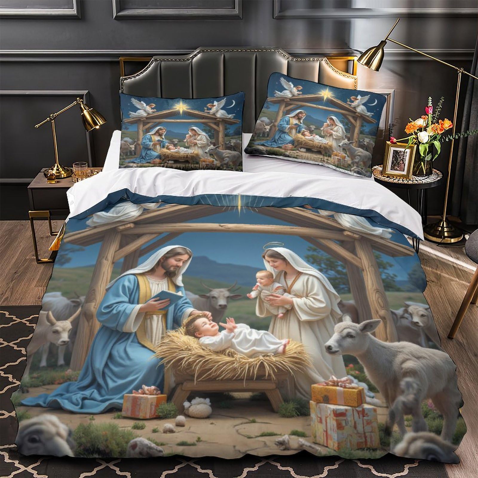 Housse de couette 3D Noël ultra douce lit simple 140x200