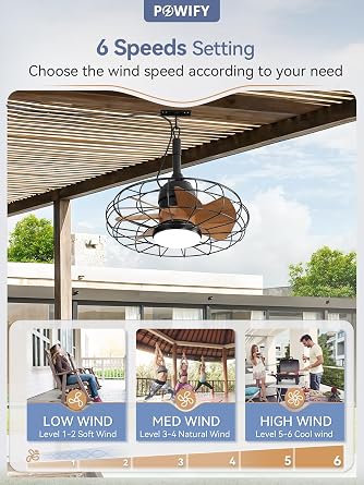 Outdoor Ceiling Fans with Lights for Patios,Plug in Gazebo Ceiling Fan with Remote Control,Waterproof Caged Hanging Fans with Hook 3CCT 6-Speed for Outside Porch