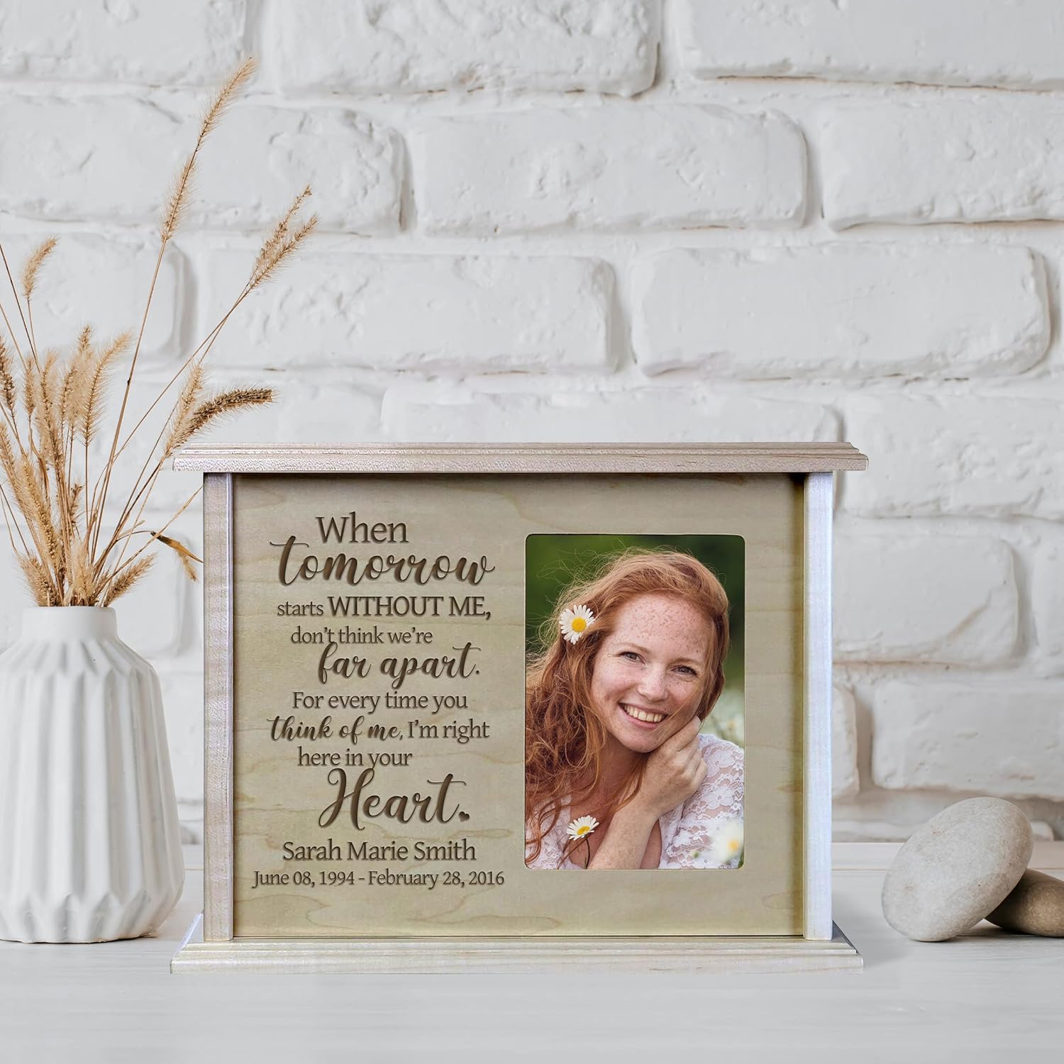 LifeSong Milestones Maple Wood Urns for Human Ashes Adult Male Female Personalized Funeral Cremation Urn Large Wooden Box with Picture Frame - When Tomorrow Starts