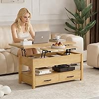 Vista 2 de Mesa de Centro con Tapa Elevable de 42'', Mesa de Centro Multifuncional 4 en 1 con Almacenamiento y Compartimentos Ocultos, Mesa de Centro