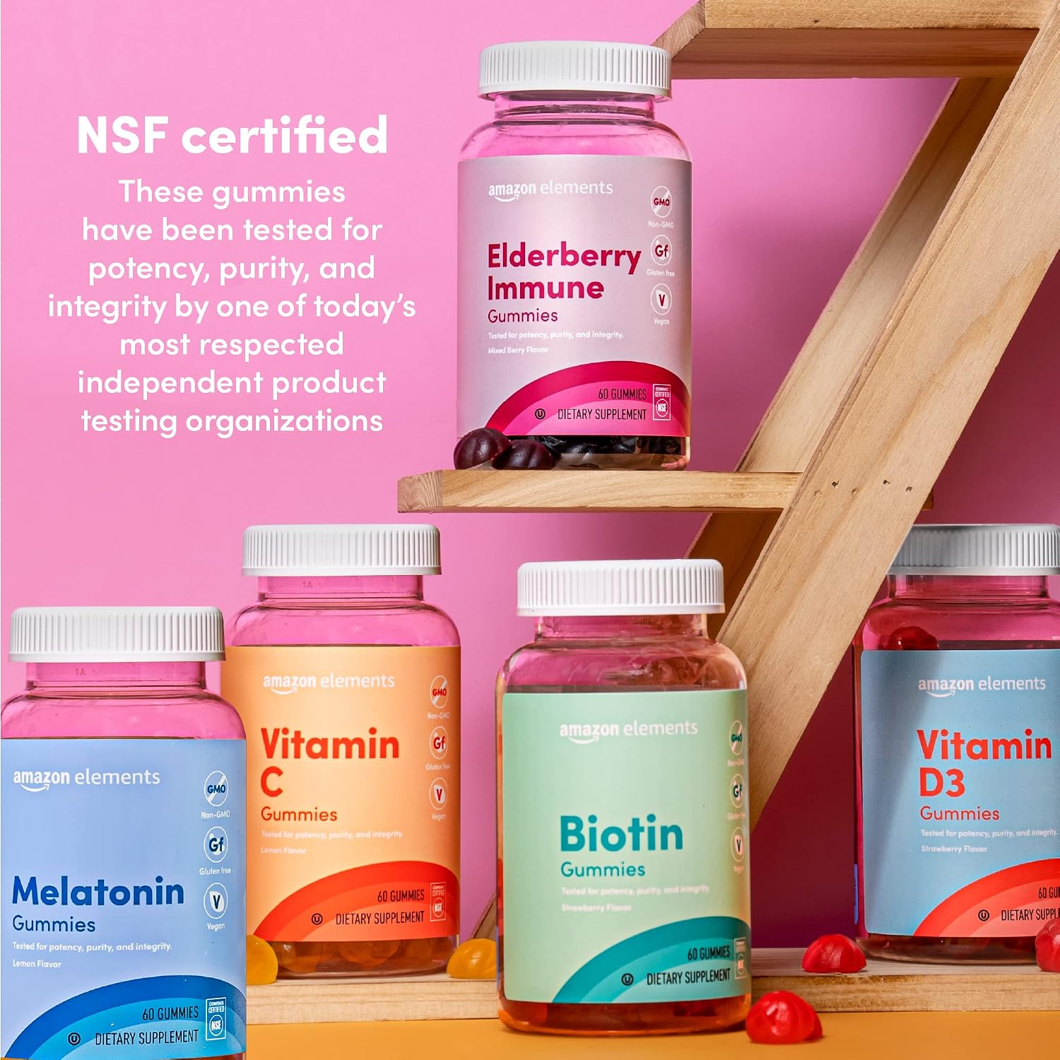 Amazon Elements Biotin 2500 mcg with Vitamin C & E Gummies, 60 Count, NSF & KOSHER Certified
