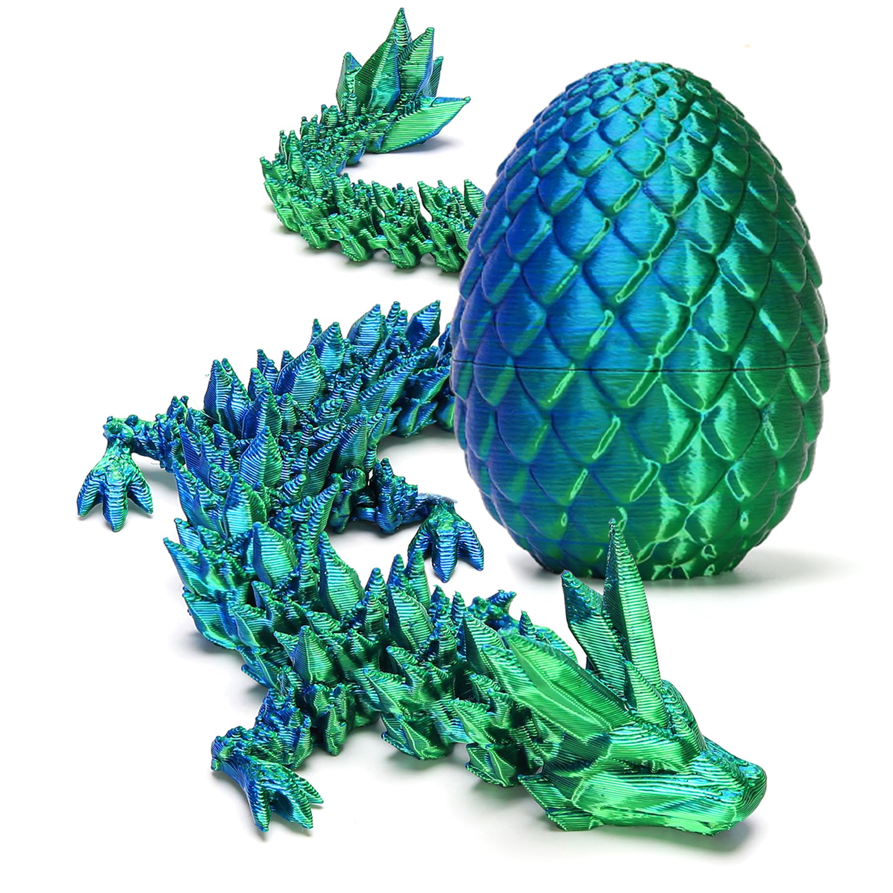 3D Printed Dragon Eggs with Dragon Inside, Articulated Crystal Dragon in Egg , Executive Dragon Fidget Desk Toys for Gifts, Home Office Decor (Green)