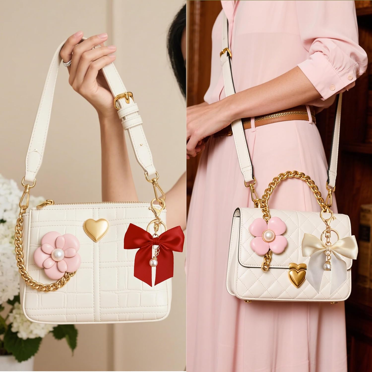 4 PCS Bow Keychain for Handbag Purse Charms Bag Charms for Women Bow Purse Keychain Cute Purses Accessories Car Key Chain Bowknot Key Ring for Purses Handbag Backpack (Black Red White Green) - Image 6