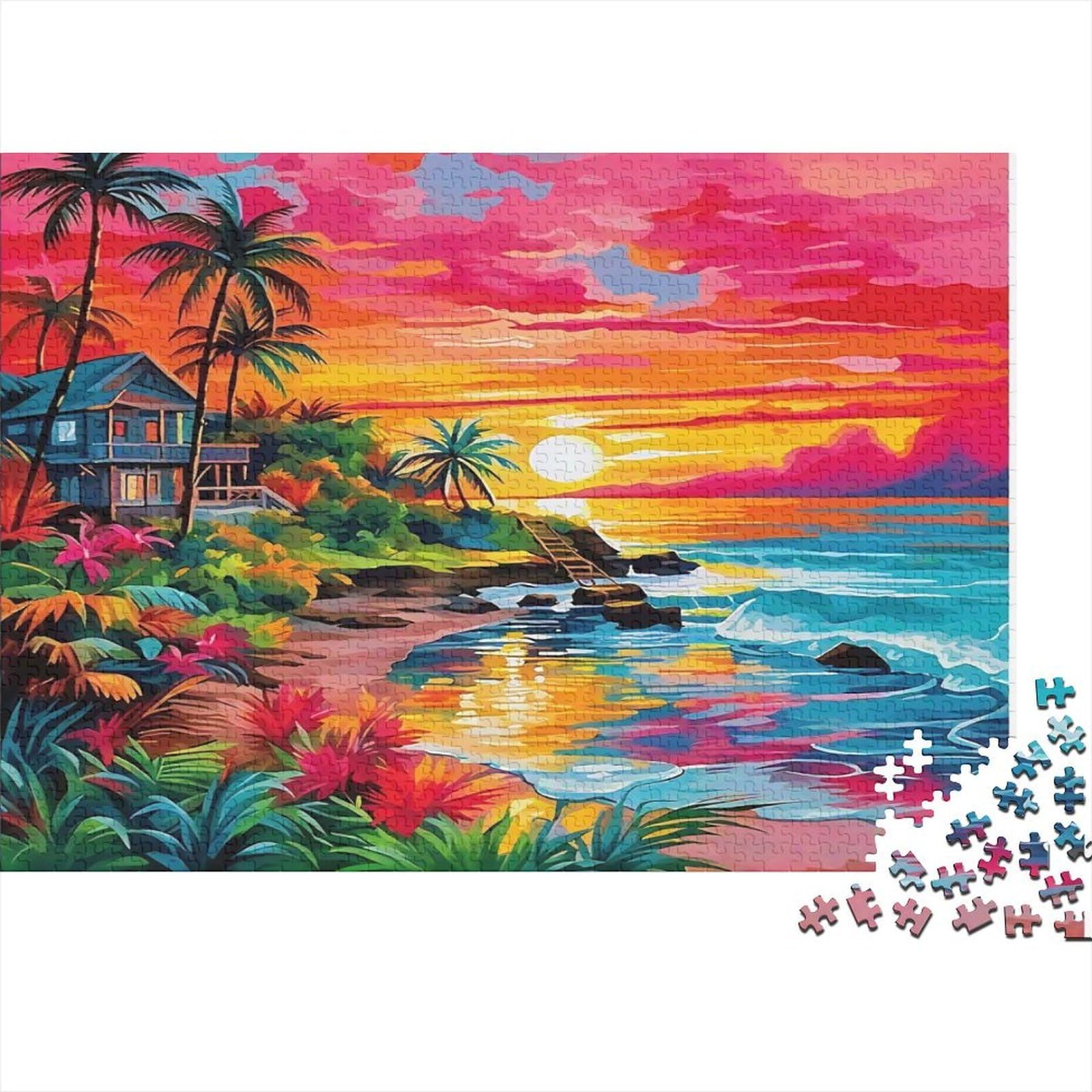 Lighthouse at Sunset with Sailboats And Colorful Flowers Jigsaw Puzzles Puzzle for Adults Kids. 1000 Piece Impossible Challenge Toy Educational Game Home Decoration for Adults& Kids Age 14 Years Up 3 — image 1