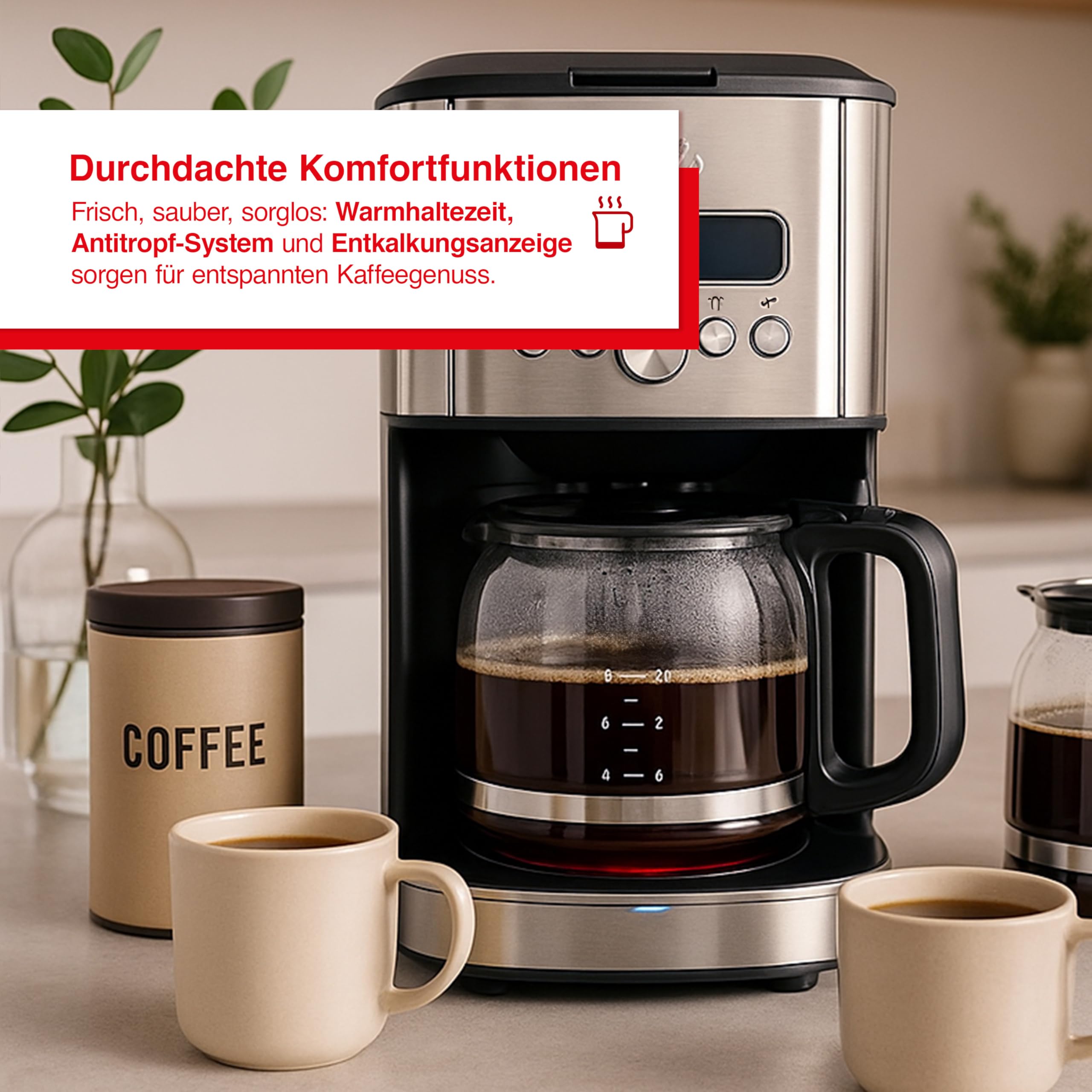 Solis Aroma Brewer Filterkaffeemaschine Typ 1021 – Frisch gebrühter Kaffee auf Knopfdruck, mit Timer, Aromawahlschalter, 1,8L Wassertank, Warmhaltefunktion, Edelstahl-Design, Glaskanne & Dosierlöffel