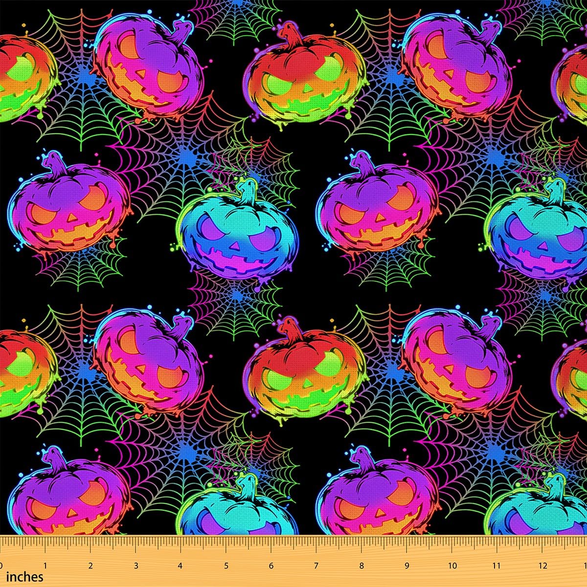 Halloween Fabric by The Yard 1 Yard Pumpkin Lantern Upholstery Fabric for Chairs for Bedroom Spider Web Waterproof Outdoor Fabric Colorful Fabric for