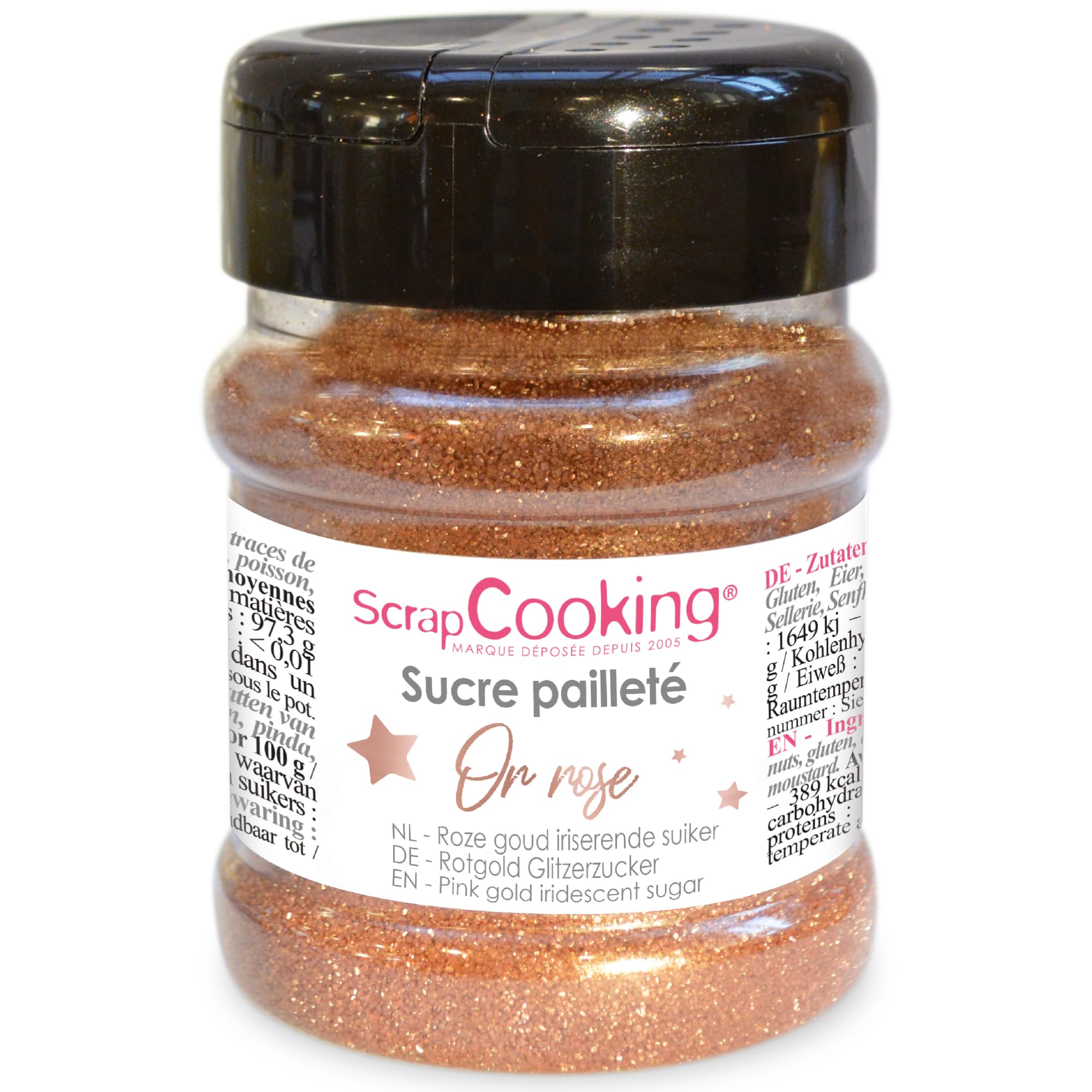 SCRAP COOKING Sucre Pailleté Or Rose 160g - Poudre Alimentaire Pailleté, Décoration Pâtisserie, Bûche, Entremets, Petits Gâteaux - 4547