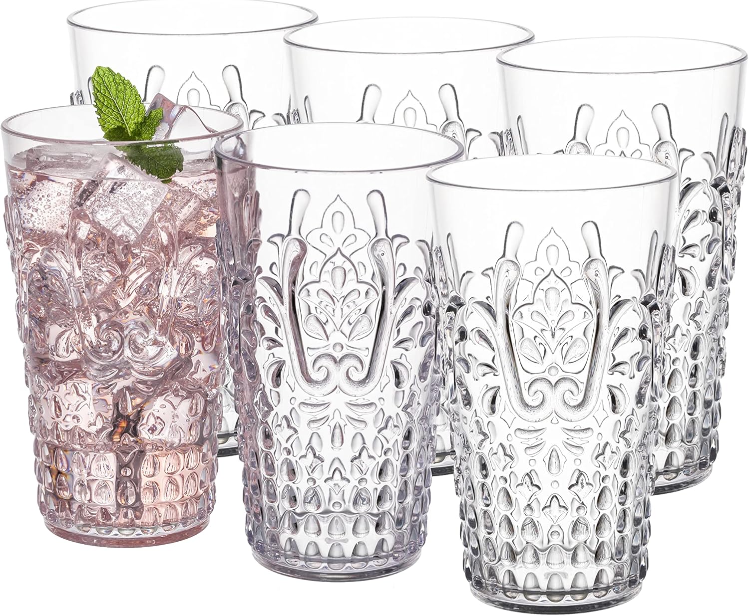 KLIFA- BLOIS- 15.2 & 20.5 ounce, Set of 8, Acrylic Tumbler & Highball Drinking Glasses Cups, BPA-Free, Stackable Plastic Drinkware, Dishwasher Safe, Vintage Looking Cups, Gray-Black