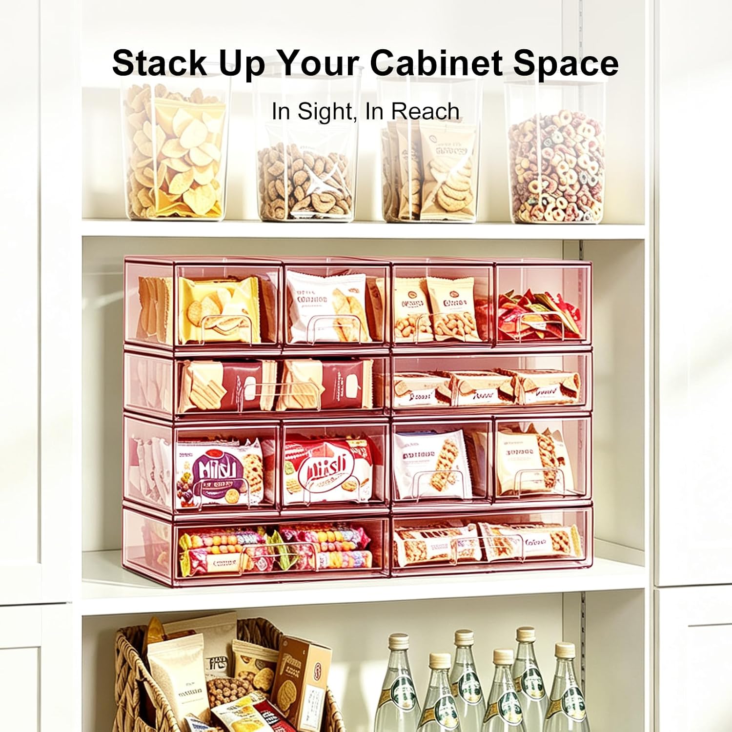 3 Pcs Stackable Storage Drawers, Clear Baby Bottle Organizer Bins, Beauty Supplies Storage, Ideal for Kichen Countertop, Vanity, Bathroom (2 Small+1 Wide)