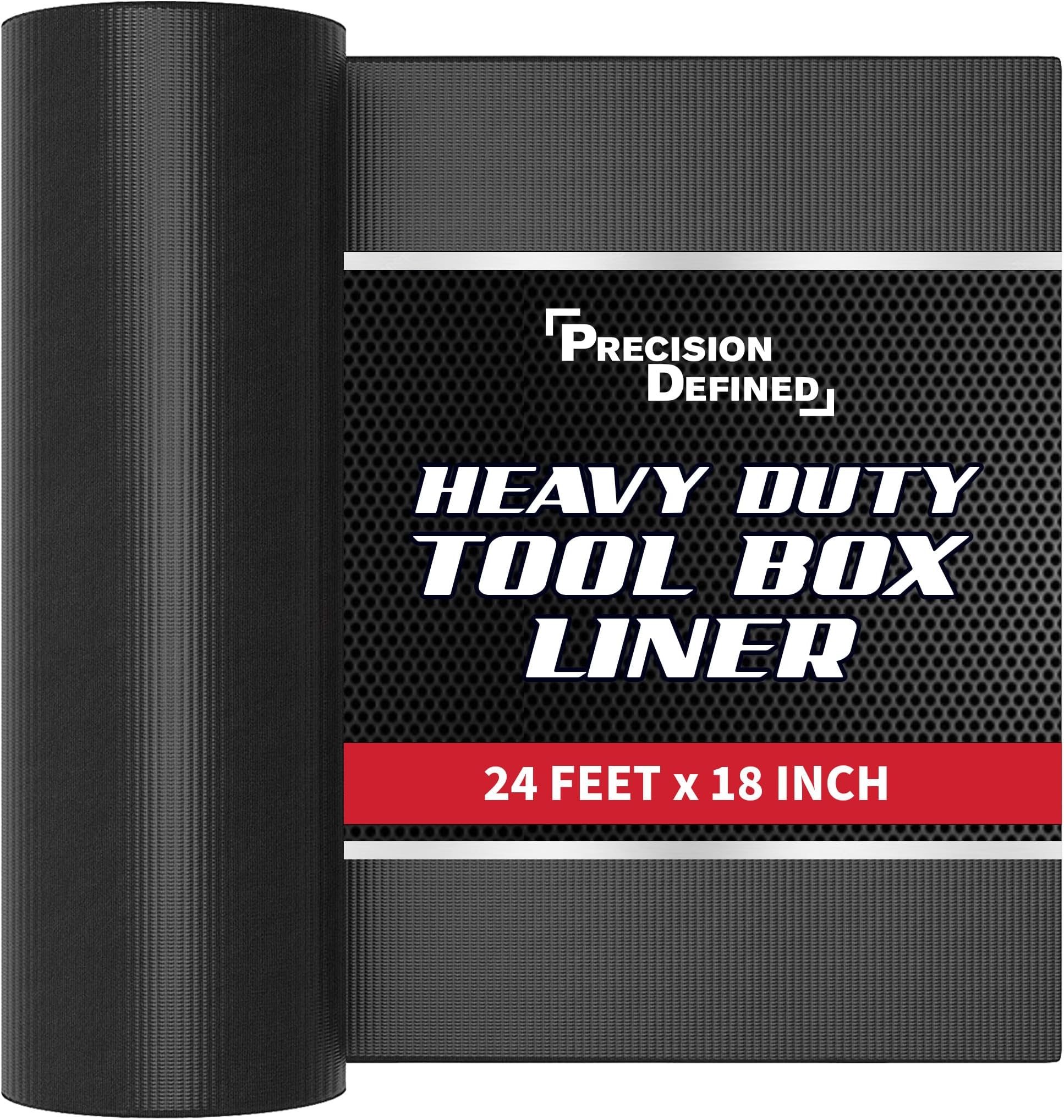 Precision Defined Professional Grade Tool Box Liner, 18" x 24 ft, Black | Tool Box Drawer Liner, Shelf Liner Non Slip Mat, Thick Cabinet Shelf Liner, Toolbox Drawer Liner