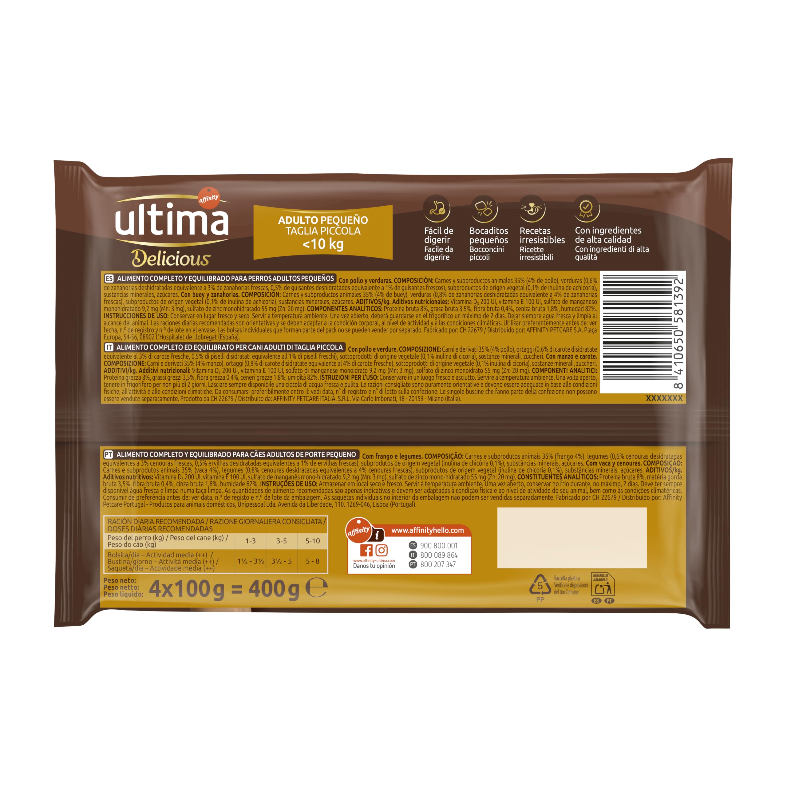 Ultima Fit & Delicious Comida húmeda para Perros Mini con Pollo/Buey 44 x 100g