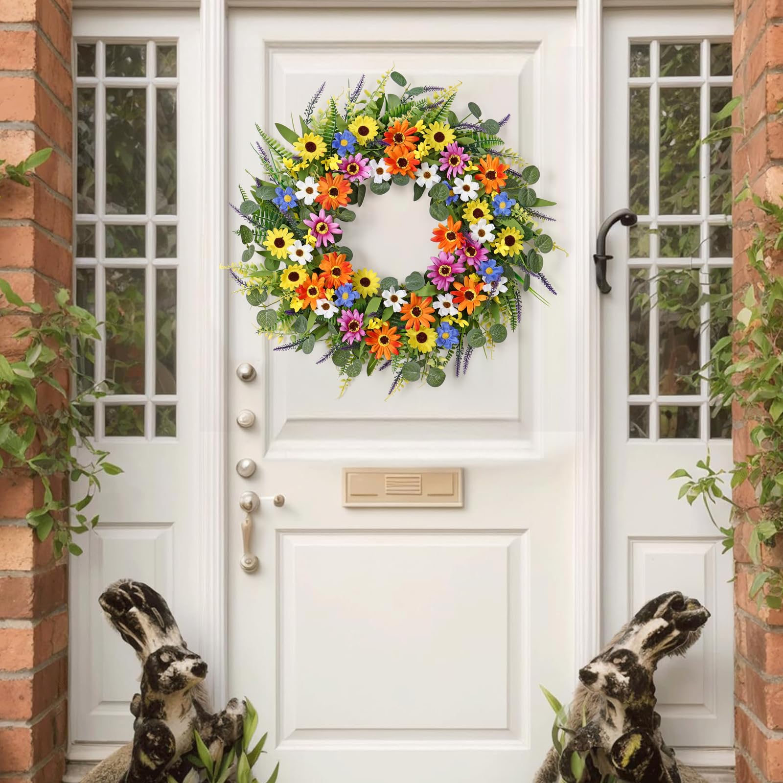 Couronnes de Printemps pour Porte D'entrée, Couronne de Fleurs Sauvages Artificielles, Couronne D'eucalyptus Colorée, Couronne de Fleurs D'été, Couronne de Porte à Ressort avec(Violets Jaune Couronnes de Printemps pour Porte D'entrée, Couronne de Fleurs Sauvages Artificielles, Couronne D'eucalyptus Colorée, Couronne de Fleurs D'été, Couronne de Porte à Ressort avec(Violets Jaune