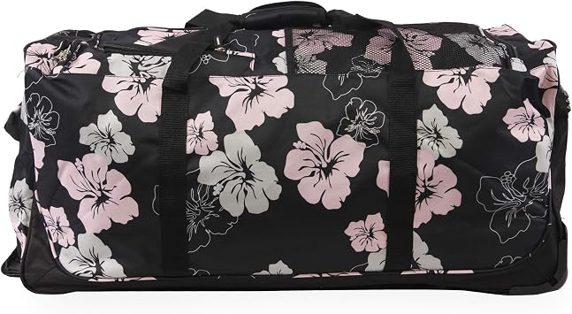 Pacific Coast Signature 32 Large Rolling Duffel Bag, Pink Hibiscus