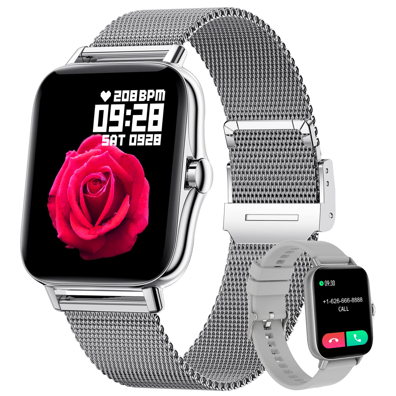 LIGE Smart Watch for Men Women, Bluetooth Call/Text Remind, 1.69'' Fitness Tracker with Heart Rate/Sleep/Blood Pressure Monitor IP67 Waterproof Sports Smartwatch Compatible with iOS Android Silver