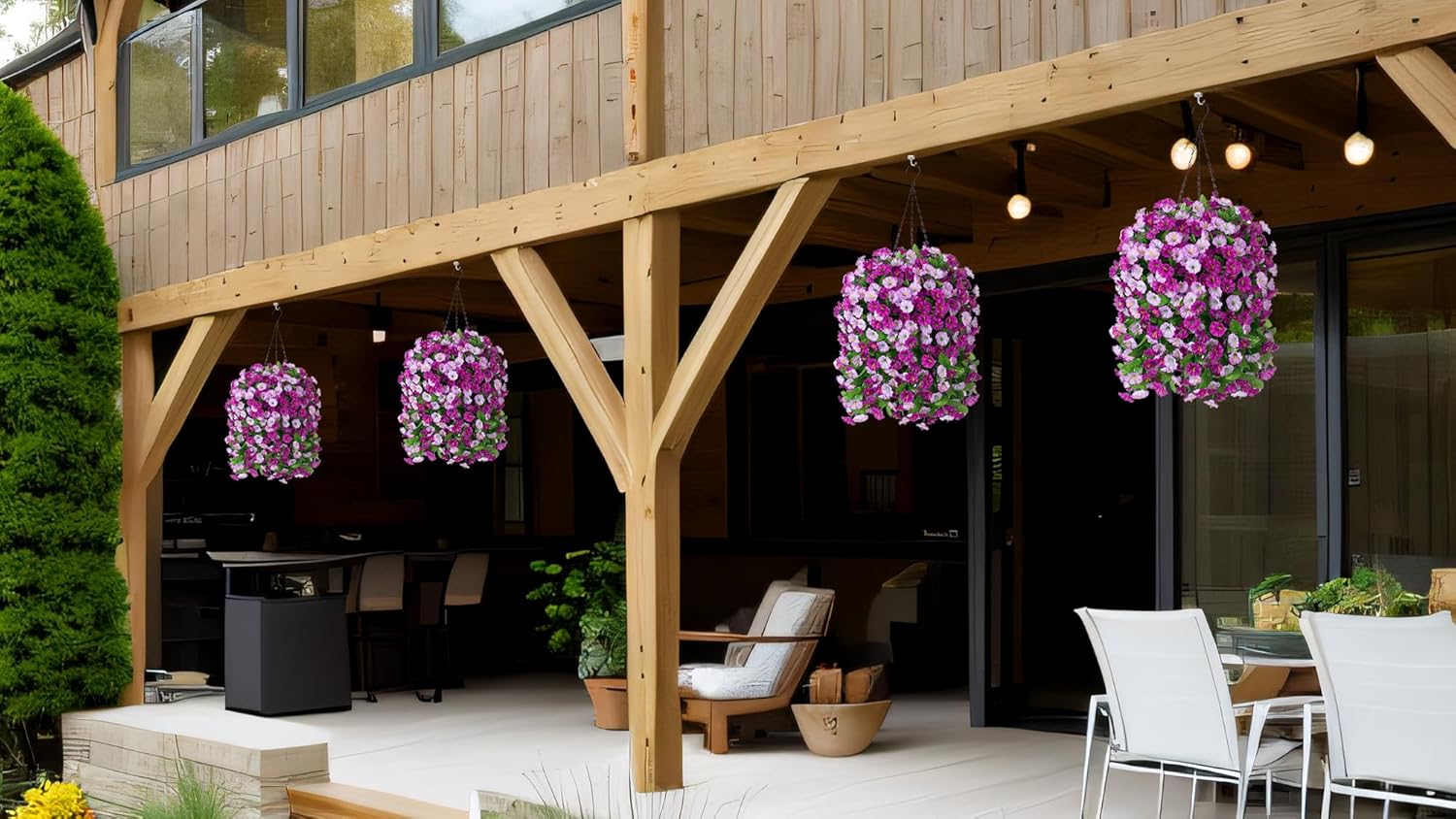 Artificial Flowers with Hanging Basket, Outdoor Faux Plants Silk Morning Glory Vines, Fake Green Arrangement for Garden Patio Spring Summer Decor(Darkorchid) - Image 7