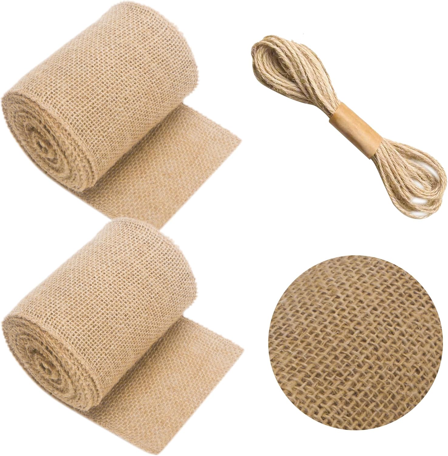 Zplontya 2 rollos de arpillera natural de 7.8 pulgadas con cuerda, 33 pies, envolturas protectoras de árbol de arpillera, envoltura para tronco de