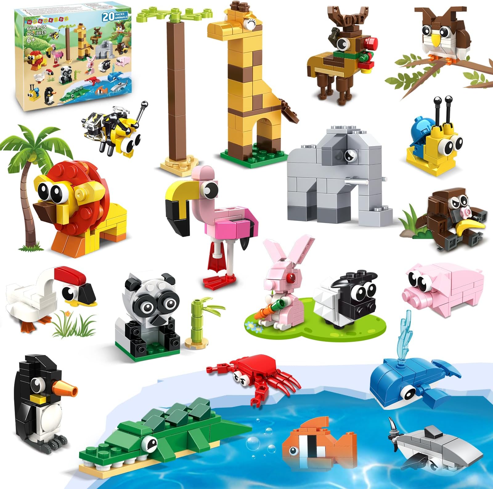 HOGOKIDS 20 Pack Party Favors for Kids - Animals Building Blocks Toy Set for Kids Easter Valentines Day Classroom Prizes Goodie Bags Stocking Stuffer Birthday Gifts for Boys Girls Ages 6-12